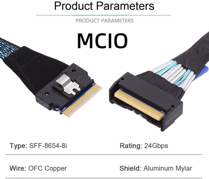 CY Cable PCI-E 5.0 Mini Cool Edge IO MCIO PCI-E 8i 74Pin Male to Slimline SFF-8654 SAS 4.0 74Pin Male Extender Cable 50cm - Image 5